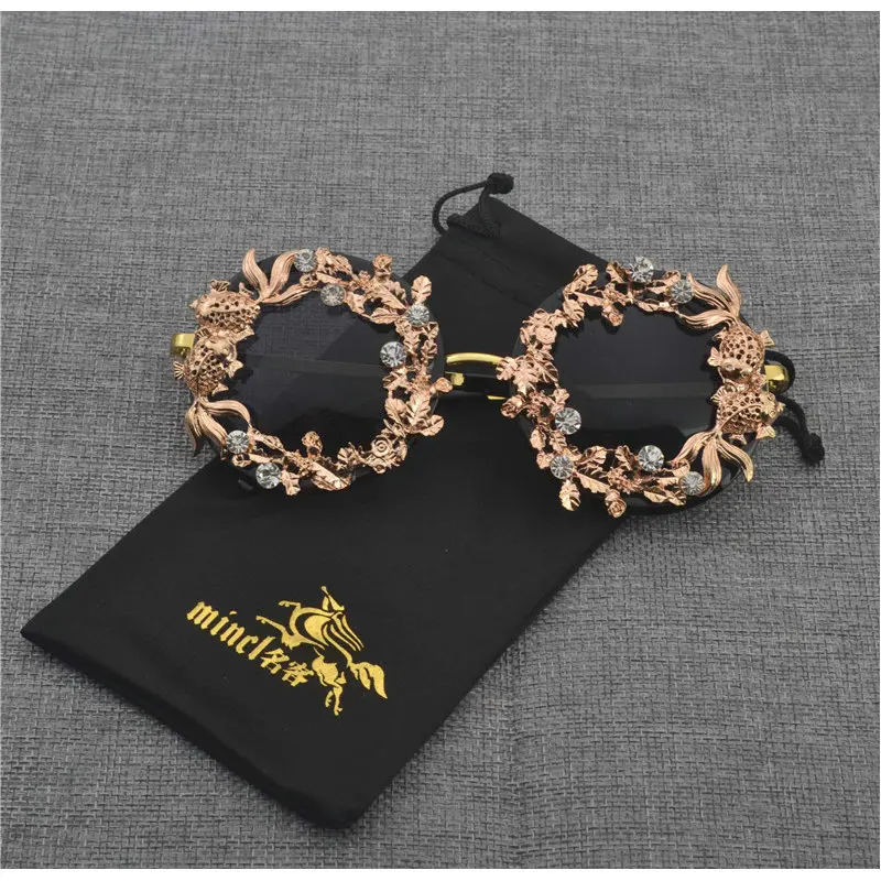 

MINCL/ Super cute fish Sunglasses for Women Round Sun Glasses Coloured Diamond Decoration Eyewear arty glasses uv400 FML