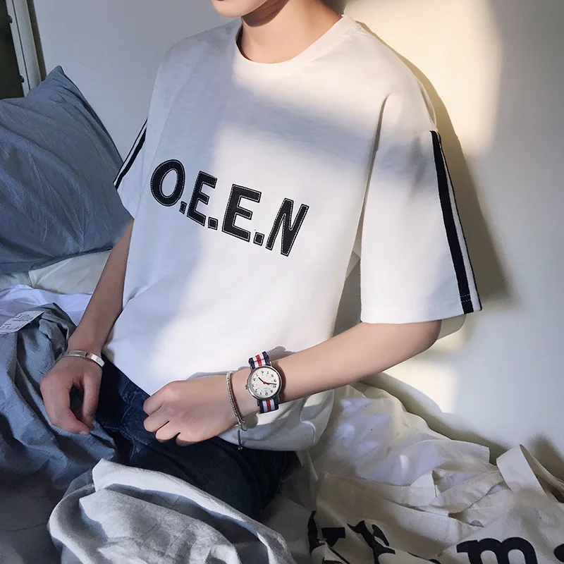 2018 Spring New Japanese Youth Fashion Campus Style Simple Letter Printing Short-sleeved T-shirt Wild Classic Loose Literary Men | Мужская