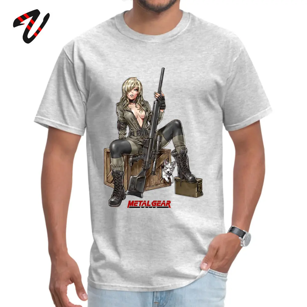 Tops Shirts metal gear sniper wolf Summer Fall Short Sleeve 100% Cotton Fabric Round Collar Men T Shirts Normal T-Shirt Faddish metal gear sniper wolf -11339 grey