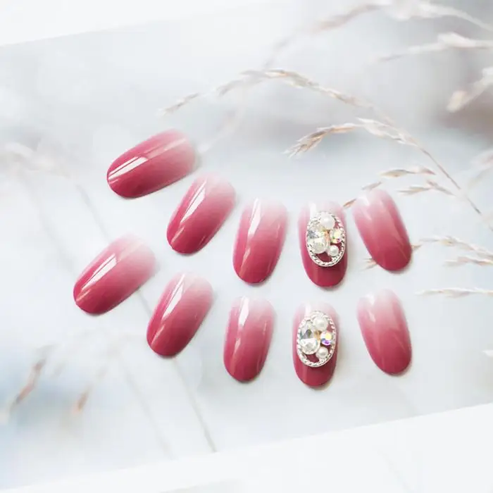 Женские нежные блестящие стразы накладные ногти DIY накладные ногти художественные советы с клеем Девушки Сладкий Градиент розовый цвет накладные ногти