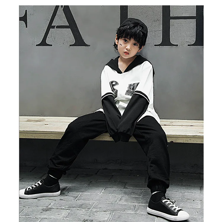 

Kids Hip Hop White Hoodies Dance Clothing for Girls Boys Dancing Sweatshirt Tops Baseball Jersey Jazz Ballroom Shows Costumes