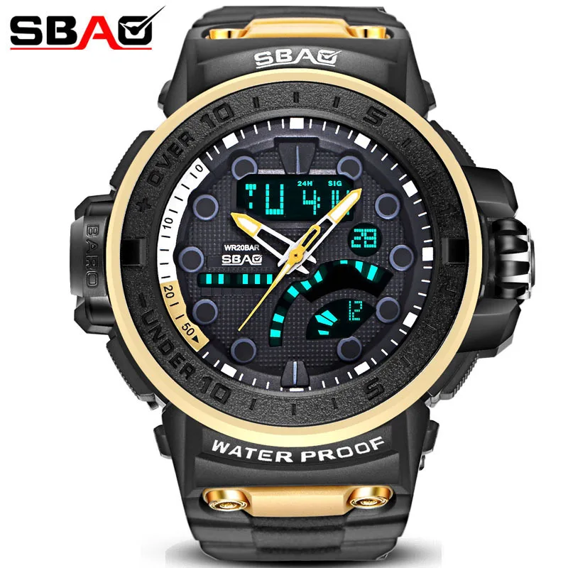 

SBAO Electronic GMT Two Places Men's Student Sport Digital Wrist Led Watch Large Dial Calendar Quartz Watches Relojes