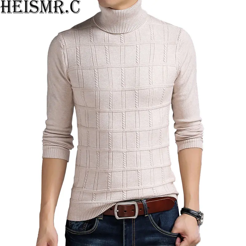 

2018 New Winter Men'S Warm Turtleneck Sweater Men'S Casual Thick Wool Sweater Male Slim Fit Brand Plaid Knitted Pullovers BDK154