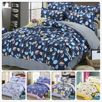 

Plant Leaf Good Quality Cotton Bed Linens 3/4 pcs Bedding Set AB Side Duvet Cover Full King Queen Twin Single Size Kids Bedlinen