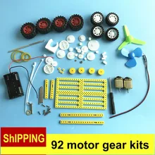 92 шт. пластиковый мотор-редуктор коробка передач модель ремесло DIY четырехколесный привод Авто Робот Детская стойка шкив ремень научный эксперимент