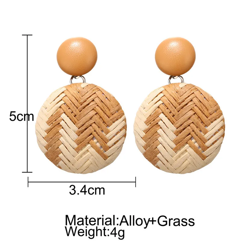 Fashion Multiple Korea Rattan Vine Braid Drop Earrings For Women Geometric Circle Square Handmade Wooden Straw Weave Earrings - Окраска металла: 12-