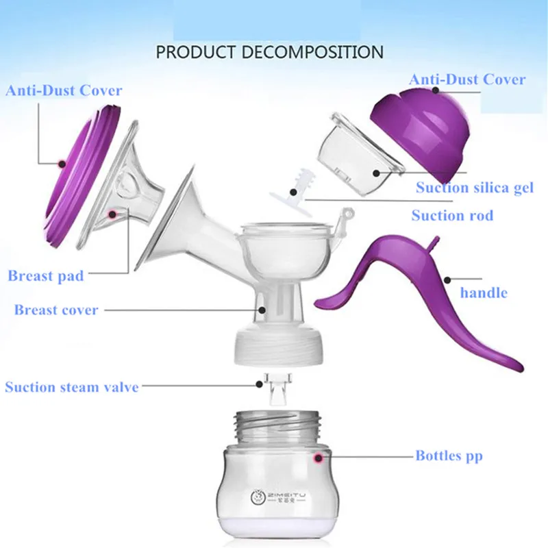 Беременность и материнство фиолетовый ручной молокоотсос 150 мл бутылка для молока всасывания соски насос для хранения BPA бесплатно с соской