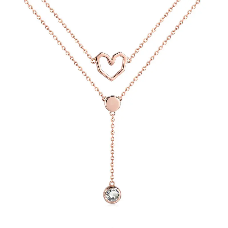 

ABAY 925 Sterling Silver Double Layers Love Heart Chain Pendant Necklaces Collar for Women Female Fashion Jewelry Gift