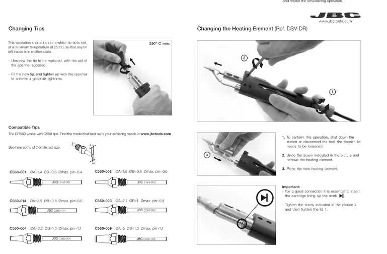 JBC DR560-A Демонтажные железные всасывающие жестяные ручки