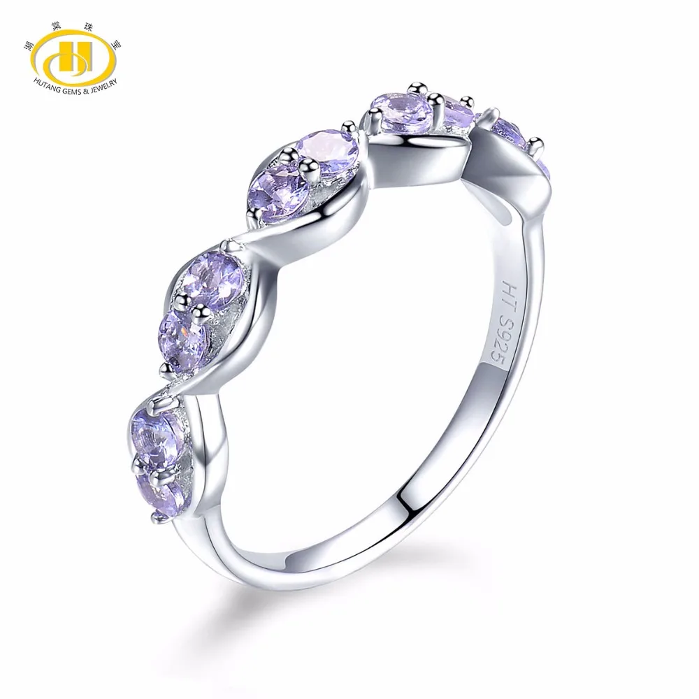 Hutang Solid 925 Sterling Silver Natural Gemstone Tanzanite Infinity Ring Fine Jewelry presents Gift For Women