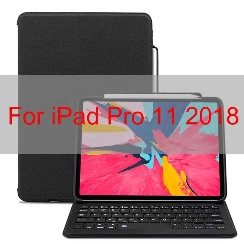 WOWCASE Беспроводная клавиатура-чехол на iPad 9,7/11/12,9 несколько Фолио Подставка на iPad пенал держатель Зарядка на ipad чехол чехол на айпад 11" 12.9" Держатель для яблочного карандаша - Цвет: 2018 11 inch Black