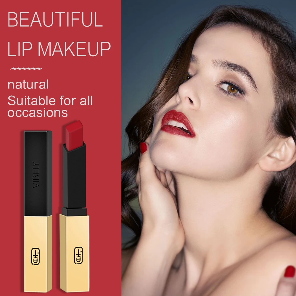 

VIBELY Small gold bars matte square waterproof long-lasting make up lipstick