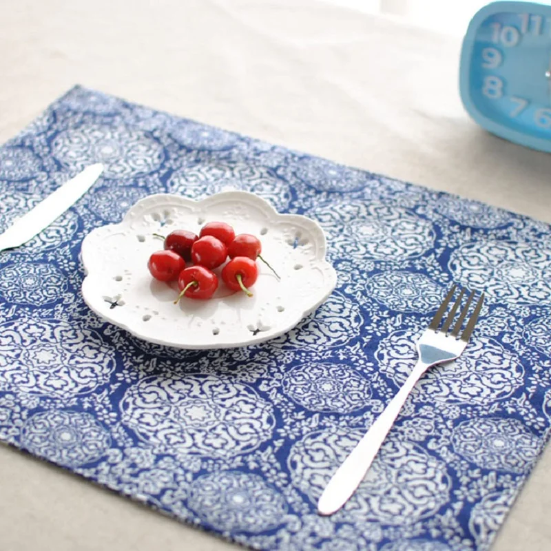 Japanese Placemats Double Layer Cotton Linen Table Pad Kitchen Table