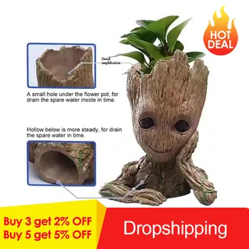 

Baby Groot Flowerpot Planter Action Figures Tree Man Cute Model Toy Pen Pot Holder Box Garden Flower Planter Pot Child Kids Gift