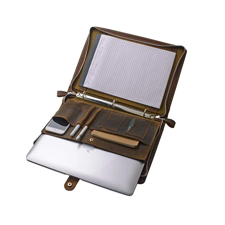 

Leather portfolio A4 A5 leather manager folder factory direct imitation leather multi-function zipper file storage bag