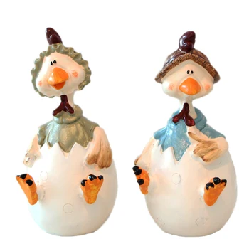 

Resin Craft Pastoral Home Desktop Couple Chicken Figurines Couple Wedding Gift Mini Fairy Cartoon Animals Statue Mascot ornament