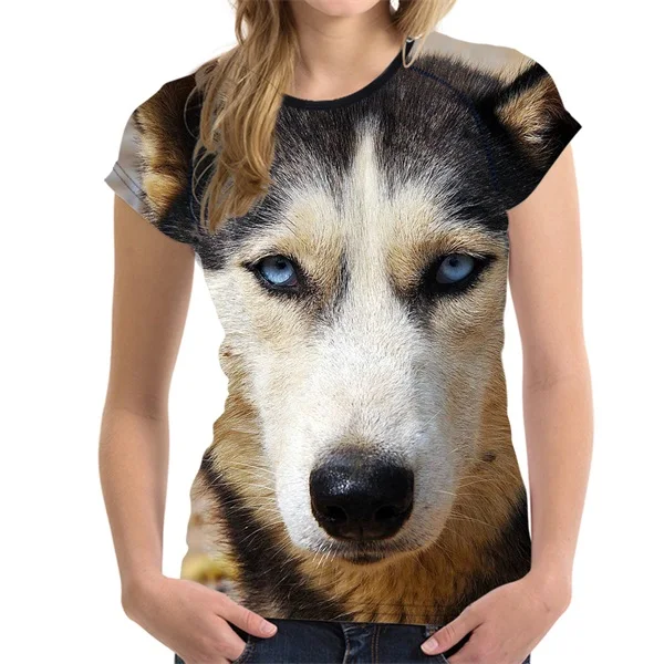 FORUDESIGNS/3D эластичная Базовая женская футболка с принтом собаки хаски, женские топы с коротким рукавом, стильные футболки с круглым вырезом для бодибилдинга - Цвет: H7339BV