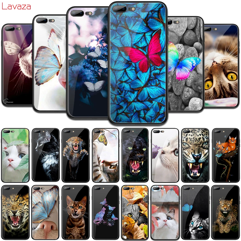 Lavaza Бабочка Стенд на нос кота закаленное стекло мягкий чехол для iPhone 6 6S 7 8 плюс 5 5S
