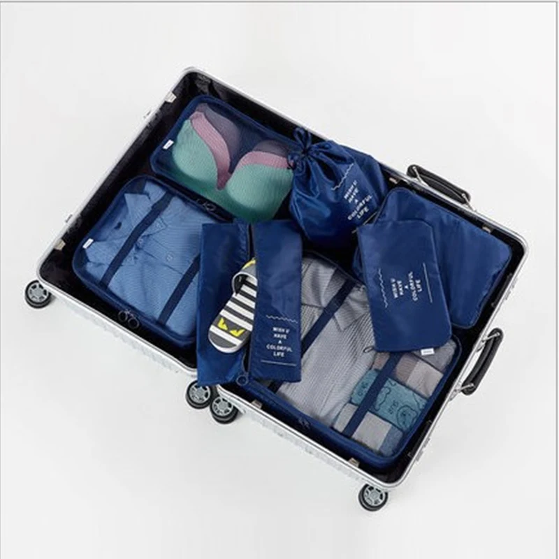 Ruputin 7 шт./компл. путешествия Чемодан Организатор сумка для хранения одежды Высокое качество Водонепроницаемый косметический Toiletrie сумка для путешествий - Цвет: Navy