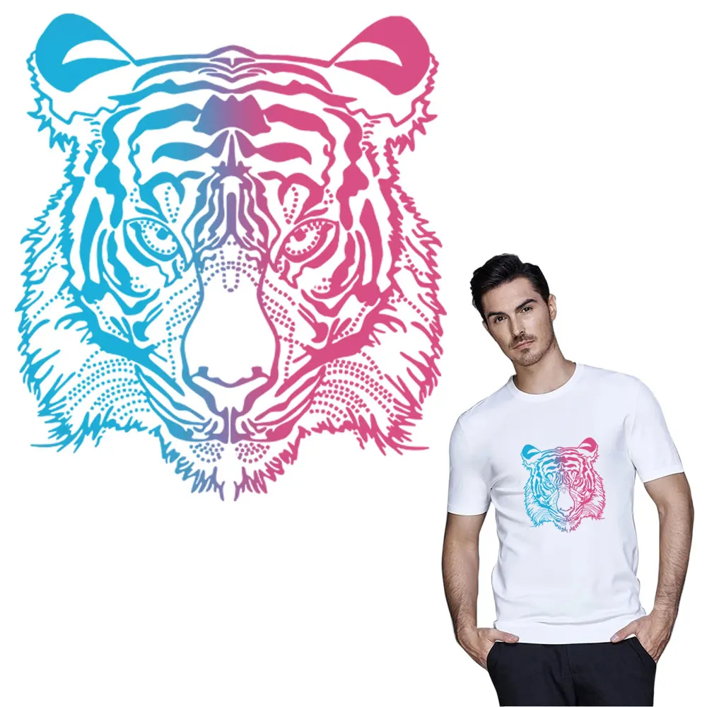 

Cool Tiger patches for T-shirt press heat transfer stickers A-level washable iron on appliques for dresses decoration printing