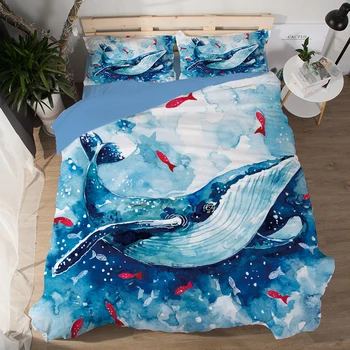 

Underwater world Whale Bedding Sets 3pcs soft blue Comfortable bedclothes duvet cover quilt cover pillow cases Home textiles