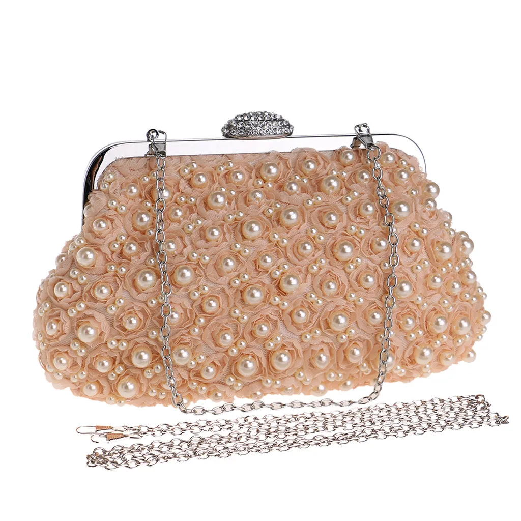 

Women Beaded Evening Bags Ruched Chain Shoulder Handbags Wedding Party Dinner Day Clutches Purse#g7