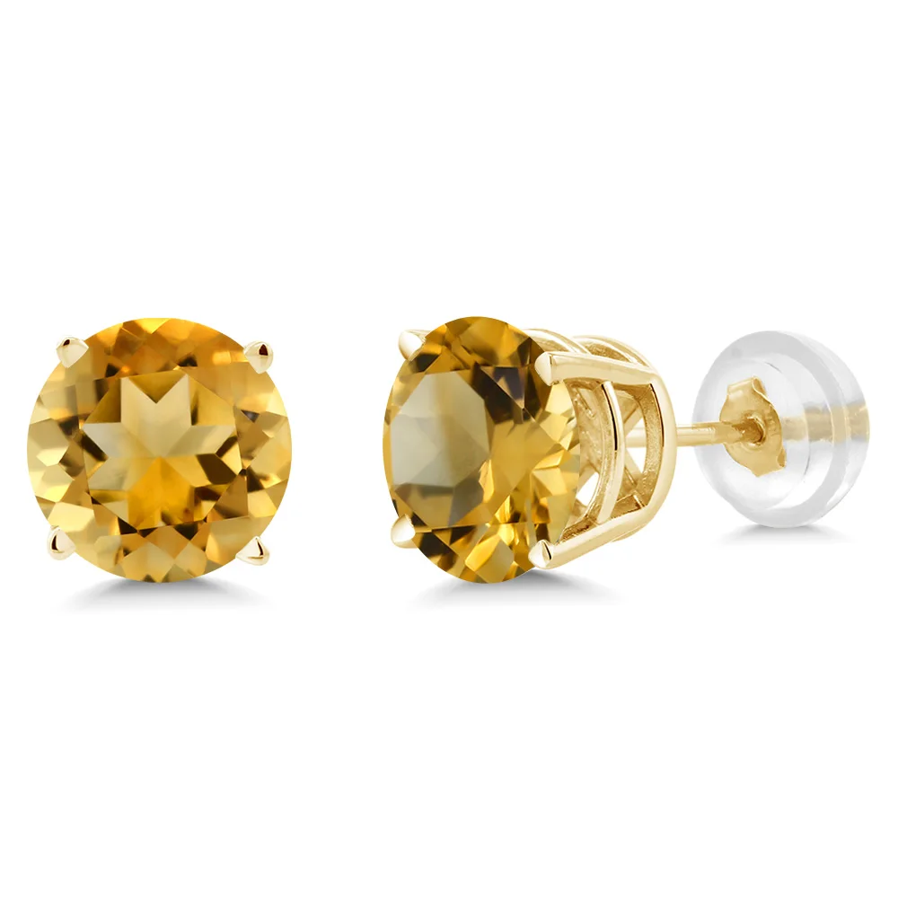 Gem Stone King 14K Yellow Gold Earrings For Women 0.90 Ct Round 5mm Citrine Fashion Fine Jewelry | Украшения и аксессуары