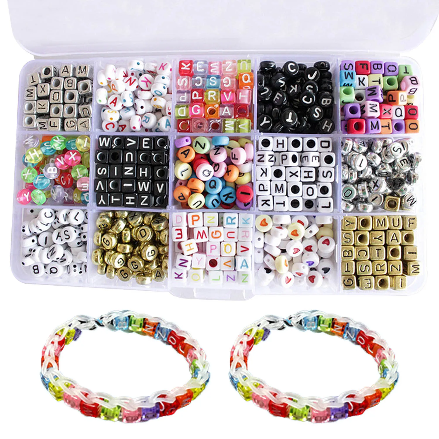 Enfants filles 1100 pièces coloré acrylique Cube rond Alphabet lettre lâche perles bricolage artisanat Bracelet bijoux faisant des accessoires jouet