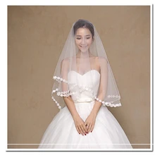 Горячая Распродажа Элегантные Короткие Дешевые Короткие Свадебные вуали QIBIN/Свадебные вуали/Фата/свадебные аксессуары с зубчатым кружевным краем