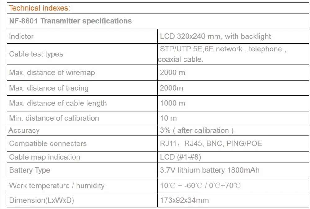 NF-8601 Многофункциональный сетевой Кабельный тестер ЖК-тестер длины кабеля тестер точки останова Кабельный тестер телефонная проверка RJ45