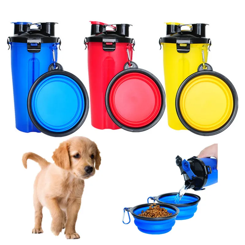 

Portable 2 in 1 Dog Water Bottle Food Bowl Collapsible Pet Dog Food Water Container For Cat Dog Travel Water Drinking Feeding
