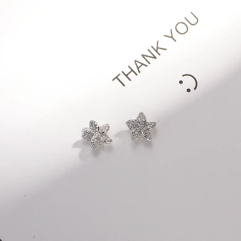 

925 Sterling Silver Zircon Five-pointed Star Plumeria Flower Stud Earrings For Women Girls Kids Mini Cute Pentagram Jewelry Gift