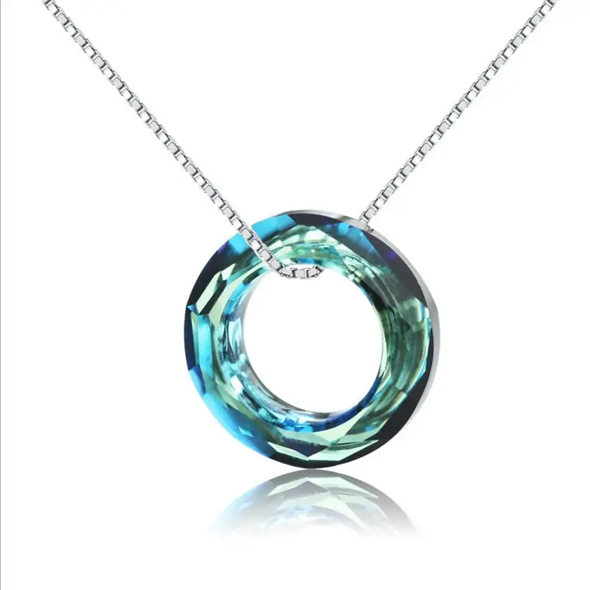 

New S925 Sterling Silver Women Necklace Female Royal Blue Circles Pendant & Necklaces Clavicle Chain Pendants Jewelry Gift