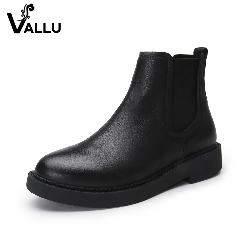 Short Boots Shoes Woman 2019 Lady Ankle Genuine Leather Thick Heel Handmade Hot Sell Elastic Band Women Plus Size 41 | Обувь
