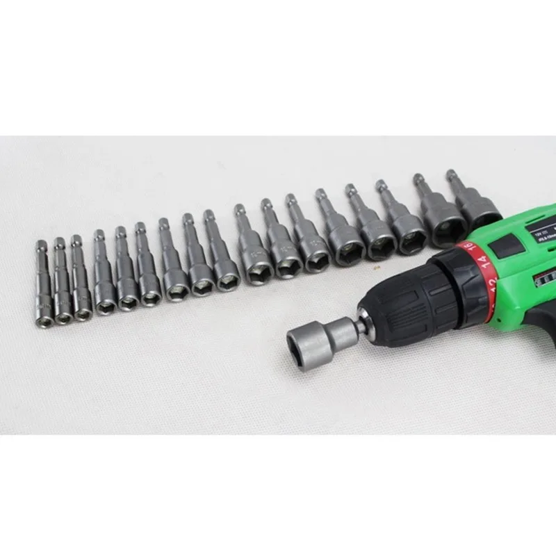 

Urijk 5/6/9PCs 6-19mm Hex Socket Sleeve Nozzles 1/4" Drill Bits Adapter Electric Screwdriver Strong Magnetic Nut Driver Tool Set