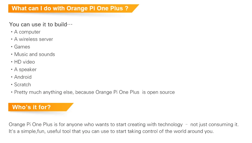 Оранжевый Pi One Plus SET1: OPI One Plus и кабель питания