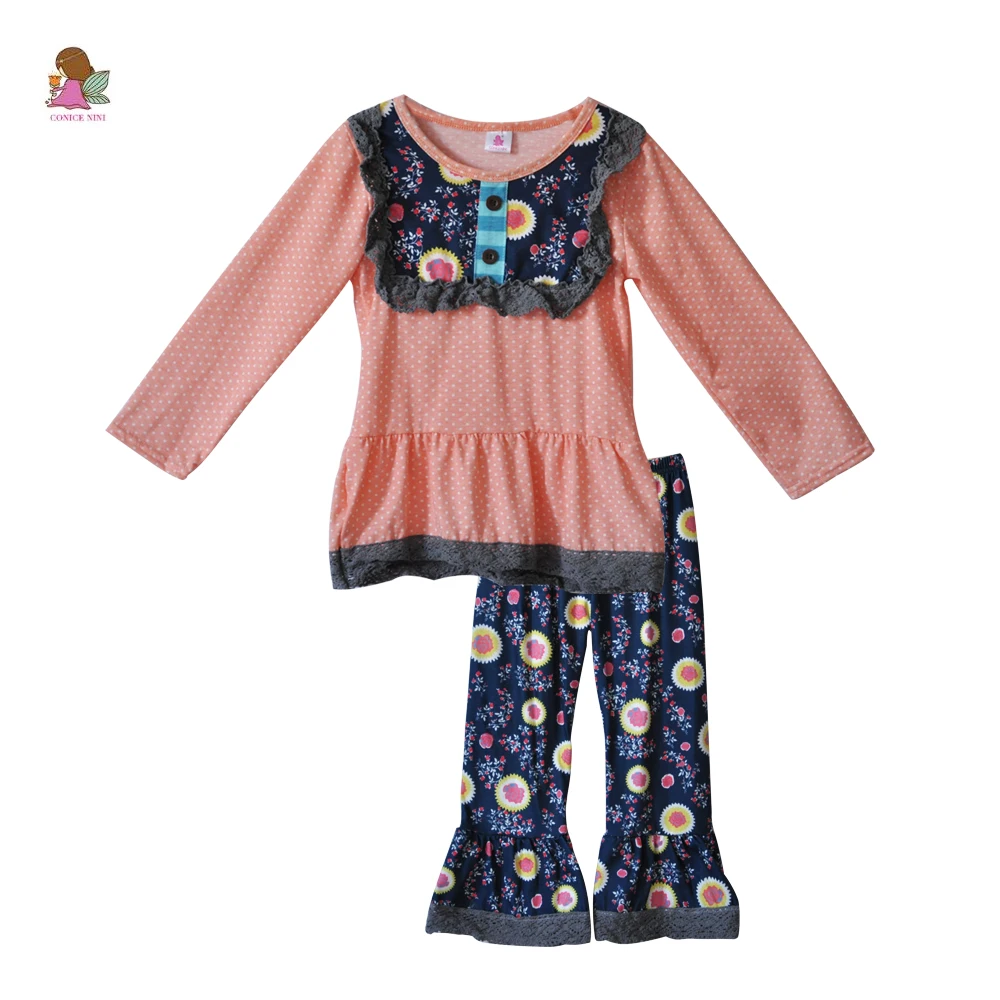 

pink with polka dots CONICE NINI remake top print pant kids outfits toddler girls 2 pcs clothes children clothing sets F162