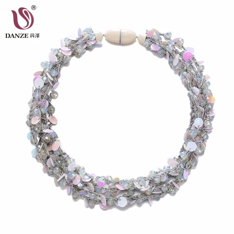

DANZE 3 Color Chunky Chain Chokers Necklaces for Women Gray Blue Red Sequin Colares Grandes Mulher Collier Statement Necklace