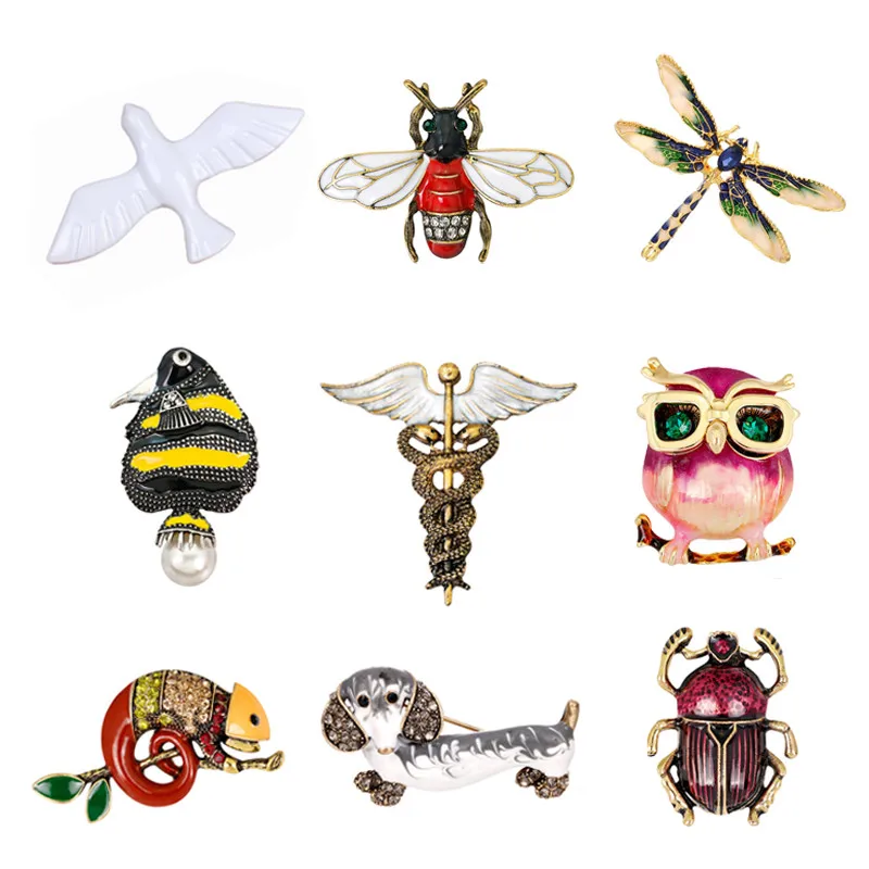 Новинка эмалированная брошь с животным рисунком совы ящерицы собаки стрекозы