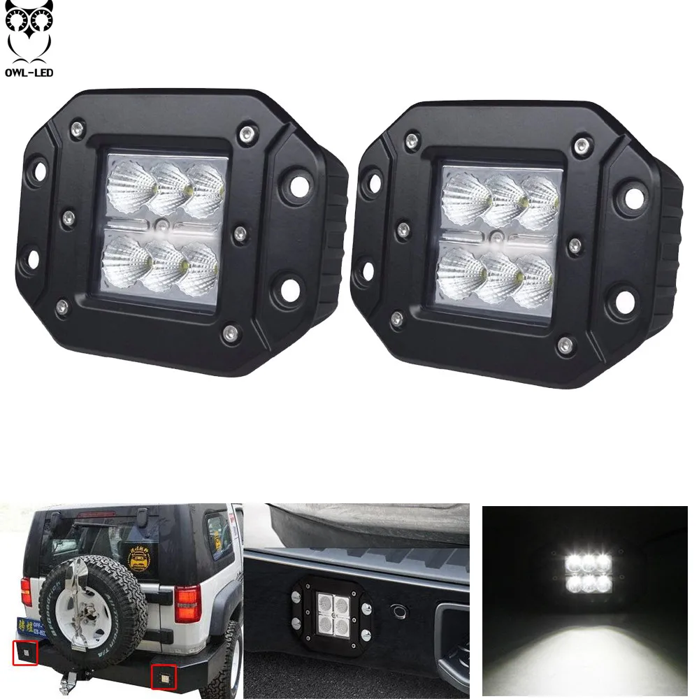 2pcs-18W-FLUSH-MOUNT-LED-WORK-LIGHT-Bar-12V-24V-Rear-Fog-4X4-Offroad-Trailer-Truck2