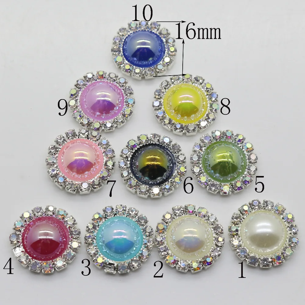 

16MM 10pc AB color pearl AB color rhinestone Button 2017 Wedding invitations decorate button hair flower center scrapbooking