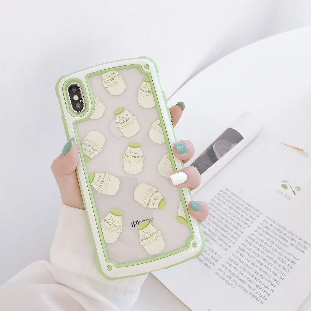 Case For iPhone Xr X Xs Max Cover Korean Lovely Banana Milk Transparent Shockproof Hybrid Cases For iPhone 8 7 Plus 6S Plus Case (6)