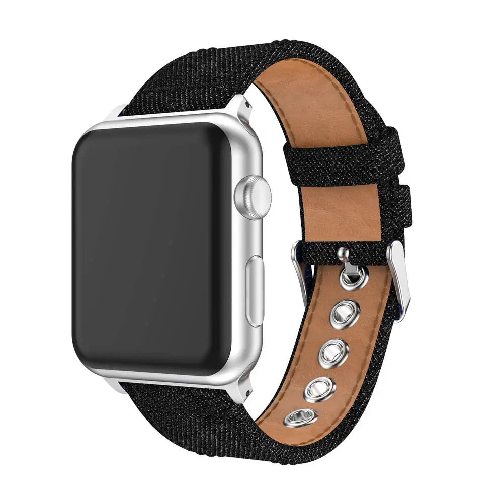 Тканевый джинсовый ремешок для Apple Watch series 1/2/3 /4 42 мм 38 браслет i watch band 4 40 44 холщовый