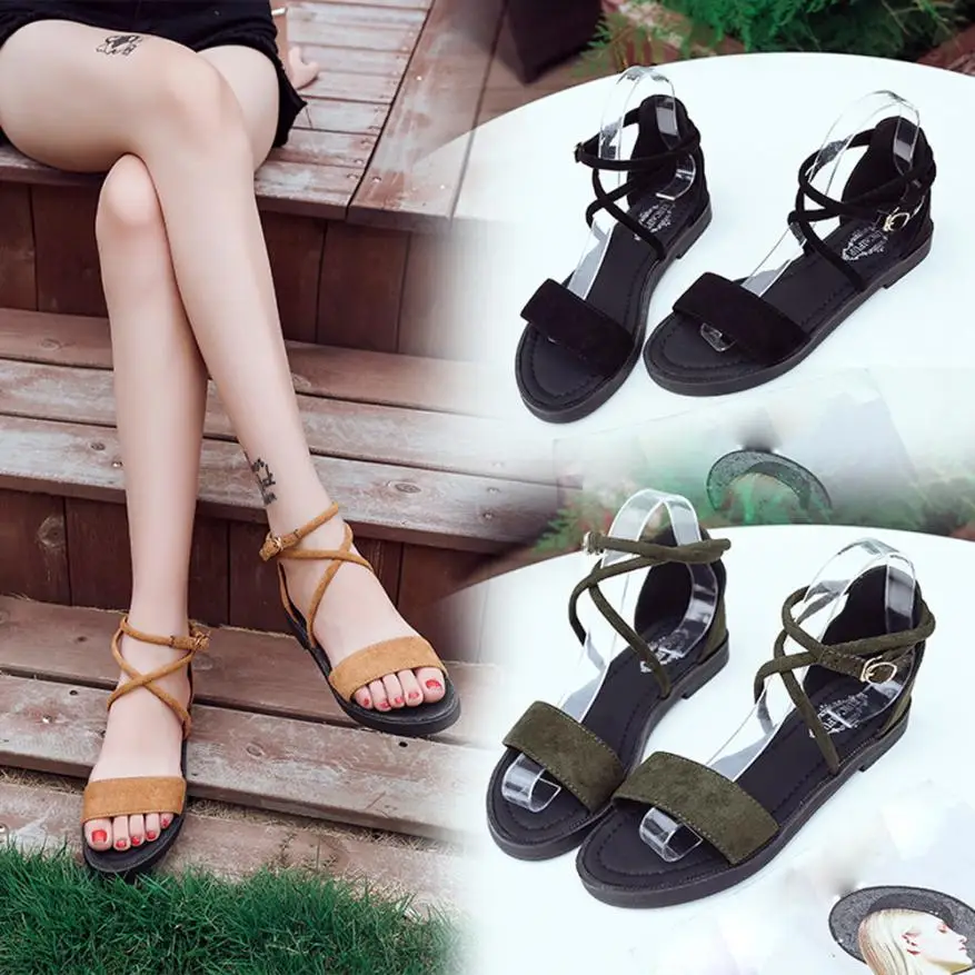 

SAGACE Women's sandals 2018 Summer Mia Rome Flat Casual Wild Low-rise Toe Sandals Flock Solid sandals Apr25