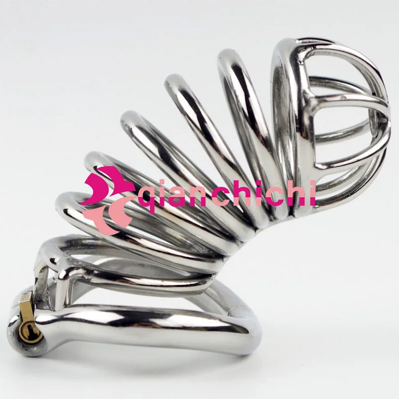 

Long Chastity Cage Men Penis Harness Fetish Restraint Device Stainless Steel Cock Locking Device can add Urethral Sounding