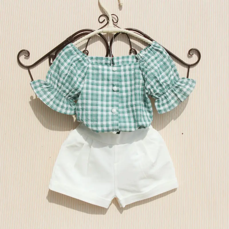 

New Arrival Girls Summer Blouses Casual Cotton Kids Plaid Shirt Toddler Button Down Shirts Ruffle Kids Clothes Girls 8 To 12 14Y