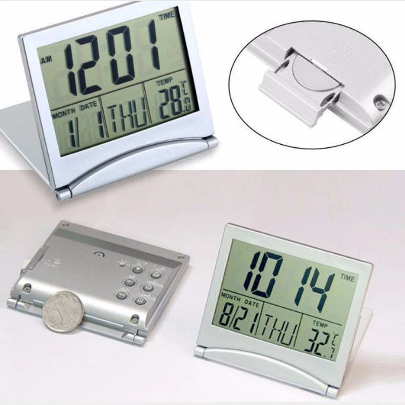 

Portable Folding Thermometer LCD Digital Alarm Clock Table Weather Station With Calendar Travel Mini Clock Thermometer