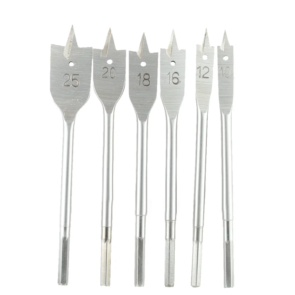 6pcs/set 25mm Long Wood Flat Drill Set Woodworking Spade Drill Bits