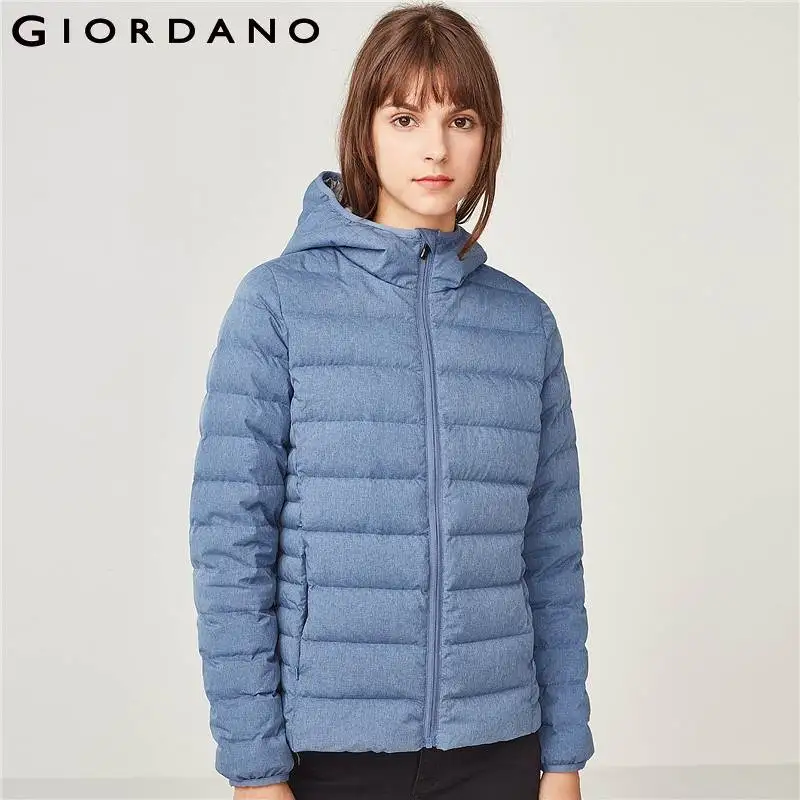 Giordano женский тонкий пуховик с капюшоном из натурального гусиного пуха данная