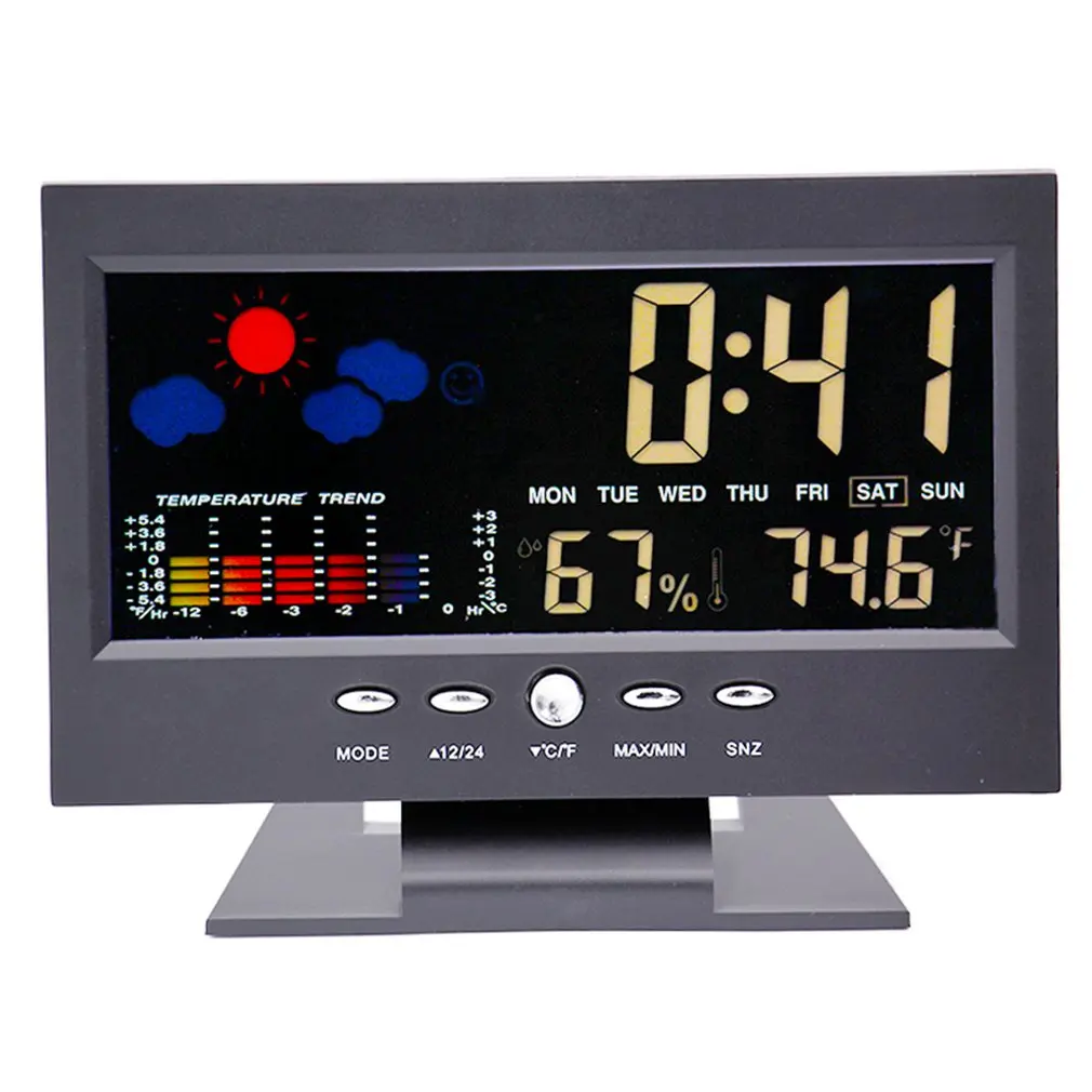 

Voice Control Home Weather Station Colorful Lcd Display Digital Temperature Indoor Thermometer Hygrometer